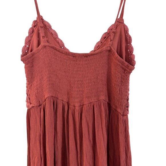 Anthropologie Boho Crochet Panel Spaghetti Strap Dress Womens Size M Rust Red - Picture 6 of 6